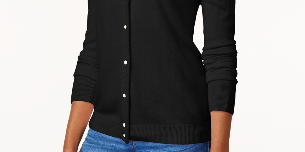 Cardigan feminino Karen Scott com botões e contas, preto, tamanho XX-G