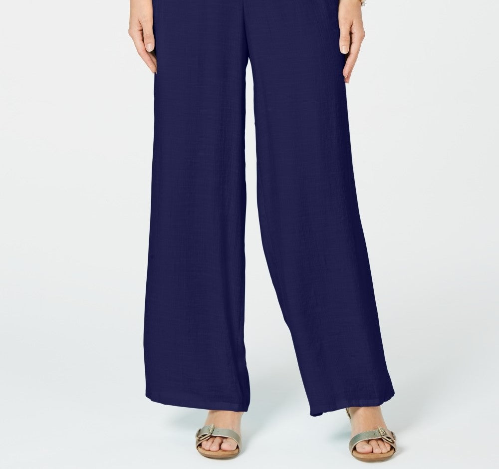Calça feminina pequena com detalhes metálicos e pernas largas, tamanho PXL, azul, da coleção JM