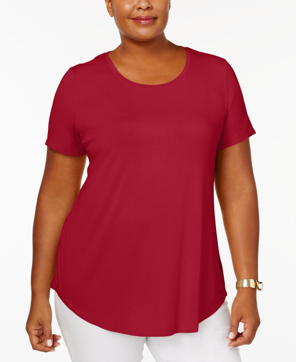 JM Collection Top feminino plus size manga curta vermelho tamanho 0X