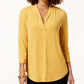 Charter Club Top Feminino Petite Plissado Manga 3/4 Tamanho Dourado Petite Médio