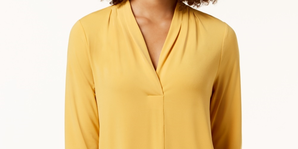 Charter Club Top Feminino Petite Plissado Manga 3/4 Tamanho Dourado Petite Médio