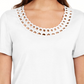 Camiseta feminina Karen Scott de algodão com gola recortada, branca, tamanho pequeno