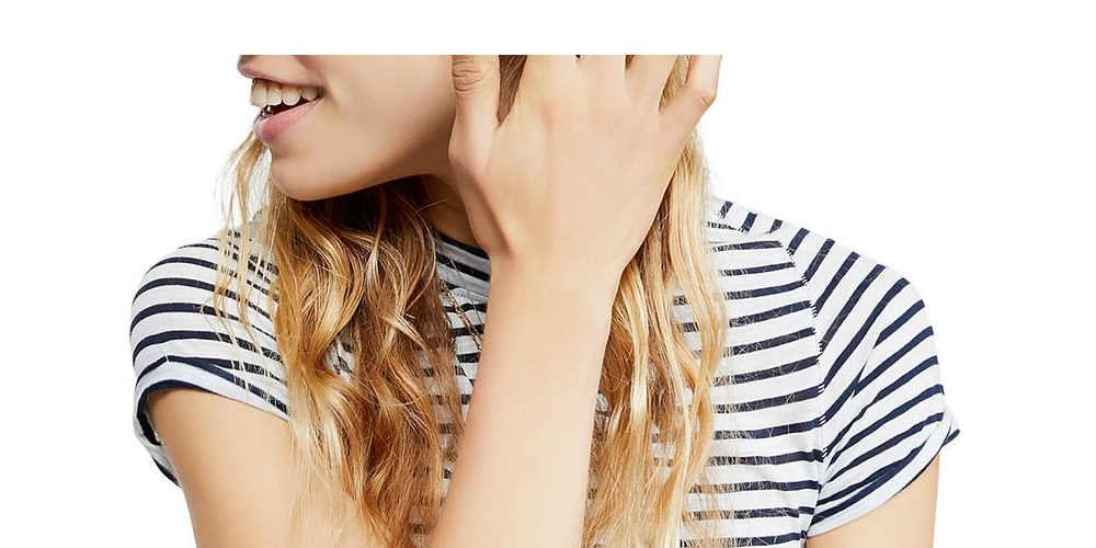 Camiseta feminina listrada Night Sky manga curta Free People, azul, tamanho pequeno