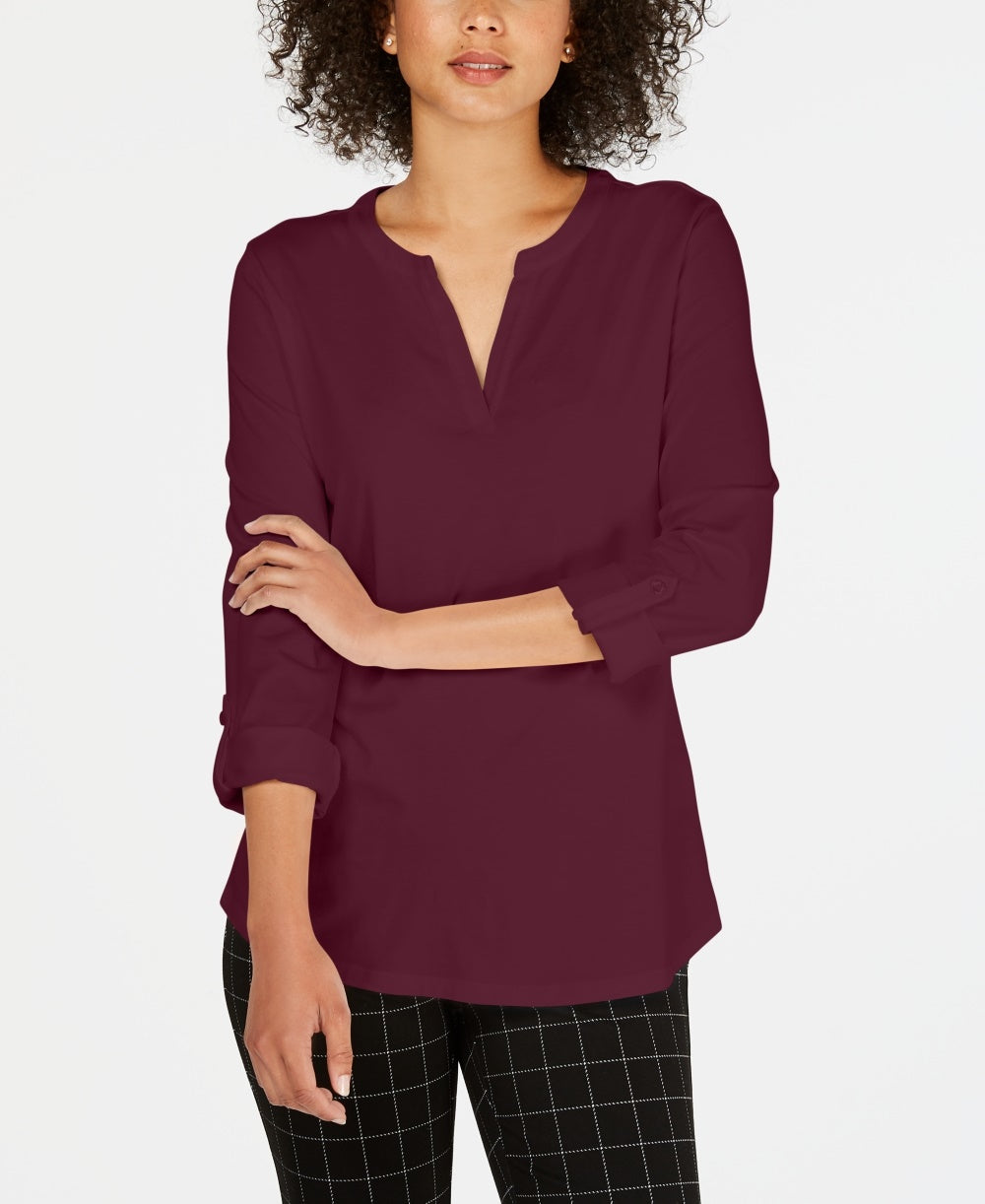 Charter Club Supima Cotton Top feminino com decote dividido, vermelho, tamanho XX-G