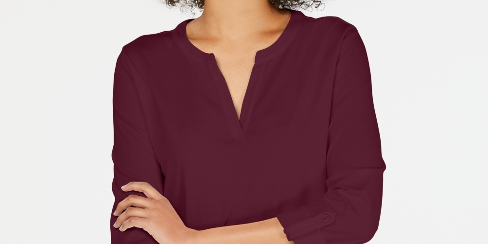 Charter Club Supima Cotton Top feminino com decote dividido, vermelho, tamanho XX-G
