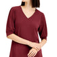 Blusa feminina JM Collection com manga bufante e decote em V, vinho, tamanho extragrande