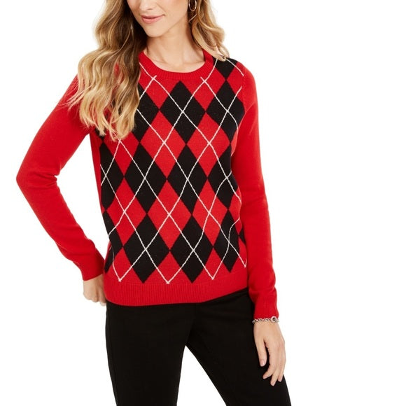 Suéter feminino Charter Club Petite Argyle vermelho tamanho pequeno pequeno