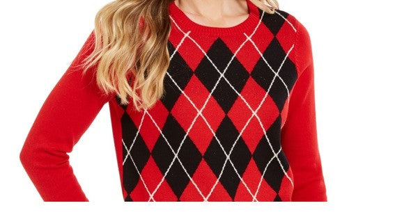 Suéter feminino Charter Club Petite Argyle vermelho tamanho pequeno pequeno