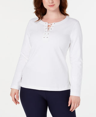 Moletom esportivo feminino Karen Scott com cadarço, branco, tamanho grande