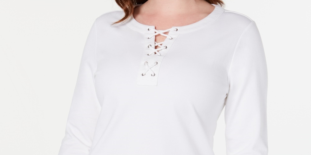 Moletom esportivo feminino Karen Scott com cadarço, branco, tamanho grande