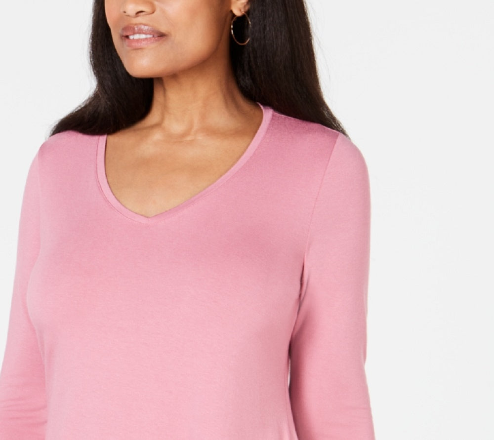 JM Collection Top feminino com decote em V e bainha em lenço, rosa, tamanho pequeno