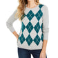 Suéter feminino Charter Club Argyle com gola redonda, verde, tamanho pequeno