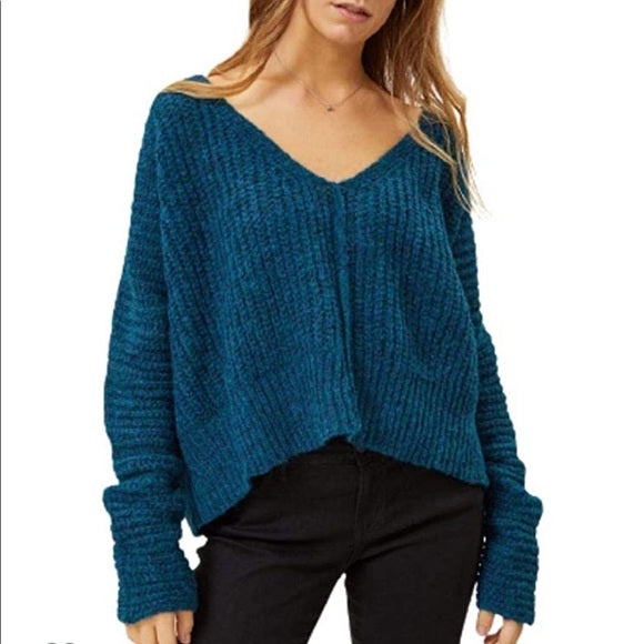 Suéter feminino Moonbeam com decote em V, azul, tamanho extrapequeno, da Free People