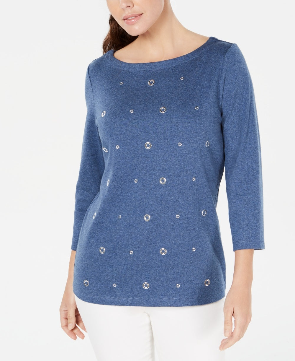 Karen Scott Top Feminino de Algodão com Ilhós Azul Tamanho P