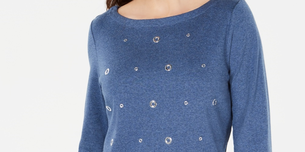 Karen Scott Top Feminino de Algodão com Ilhós Azul Tamanho P