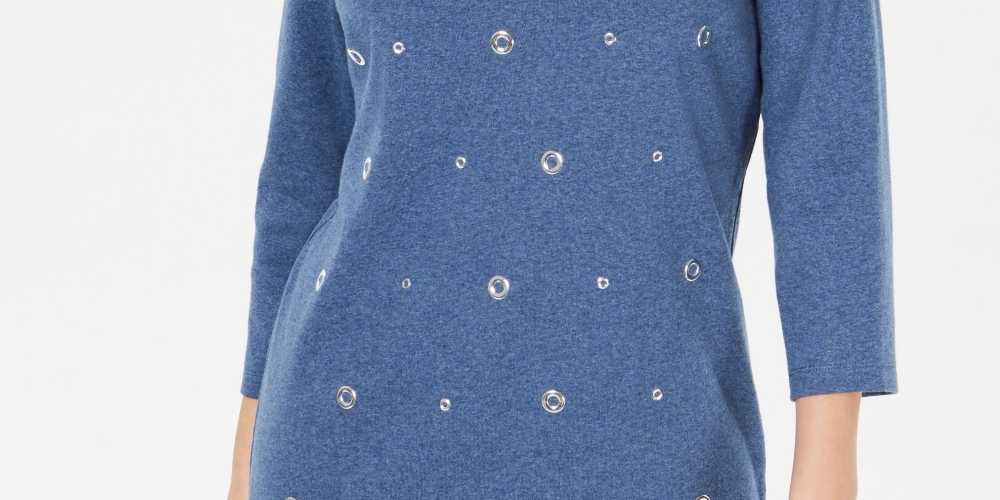 Karen Scott Top Feminino de Algodão com Ilhós Azul Tamanho P