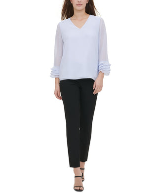 Blusa Calvin Klein Feminina Manga Babada Branca Tamanho Grande