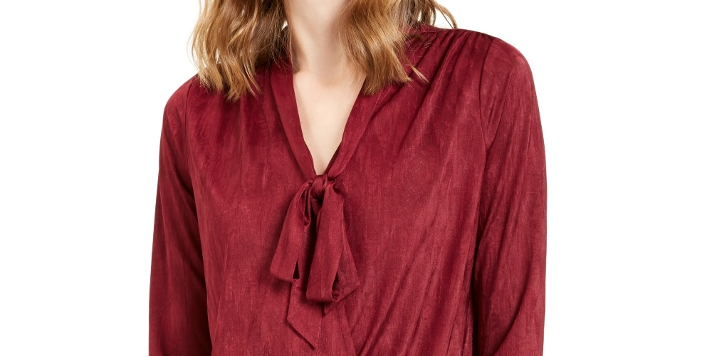 Blusa feminina Alfani com amarração no pescoço, tamanho vinho, tamanho PL
