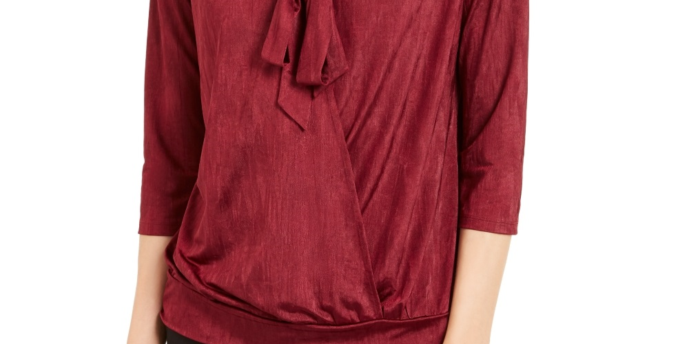 Blusa feminina Alfani com amarração no pescoço, tamanho vinho, tamanho PL