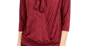 Blusa feminina Alfani com amarração no pescoço, tamanho vinho, tamanho PL