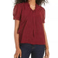 Blusa feminina Maison Jules com amarração frontal e bolinhas, vinho, tamanho extrapequeno