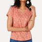 Camiseta feminina de algodão estampada com decote em V, tamanho PP, laranja, estilo &amp; co