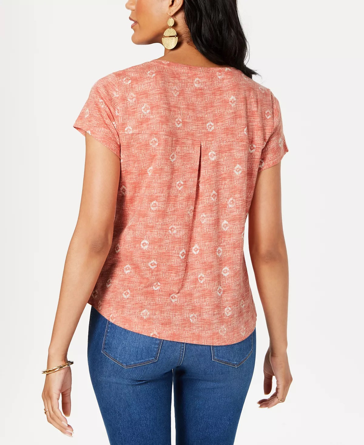 Camiseta feminina de algodão estampada com decote em V, tamanho PP, laranja, estilo &amp; co