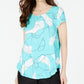 Camiseta feminina Alfani estampada com bainha redonda, azul, tamanho PS