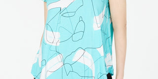 Camiseta feminina Alfani estampada com bainha redonda, azul, tamanho PS