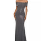 Vestido Betsy &amp; Adam Feminino Ombro a Ombro Acabamento Metálico Cinza Tamanho 10 Petite