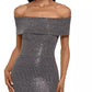 Vestido Betsy &amp; Adam Feminino Ombro a Ombro Acabamento Metálico Cinza Tamanho 10 Petite