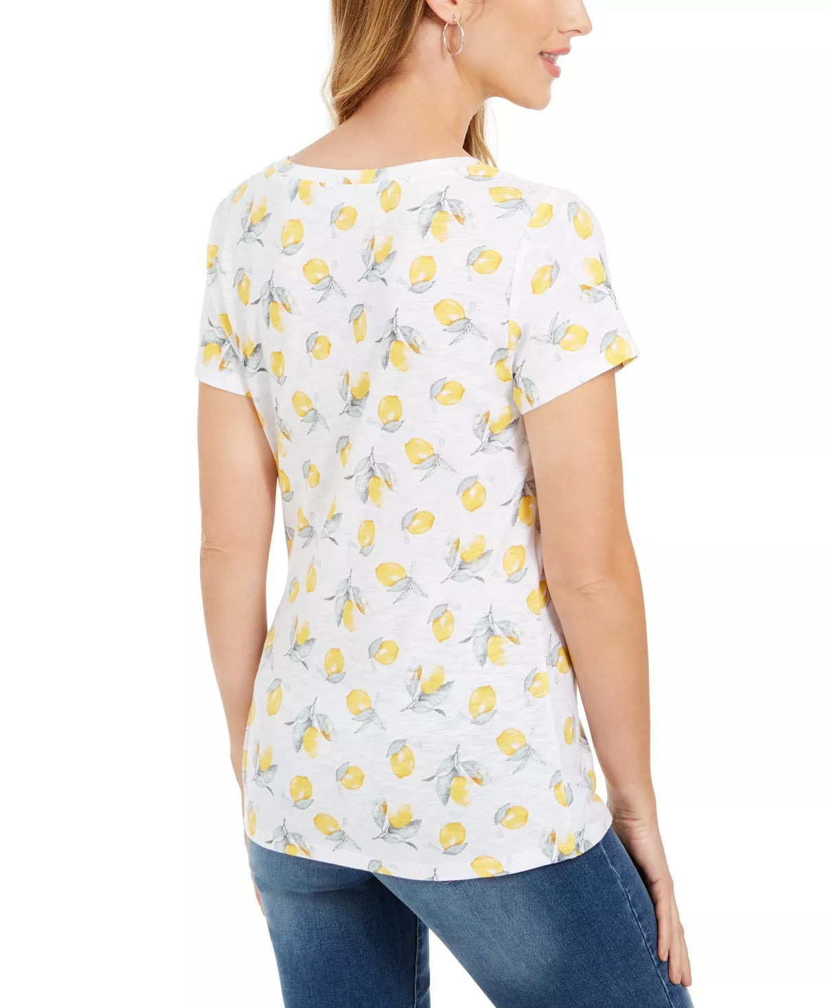 Camiseta feminina estampada com amarração lateral Style &amp; Co, amarela, tamanho médio