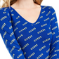 Suéter feminino Guess com decote em V e logotipo, azul, tamanho X-S