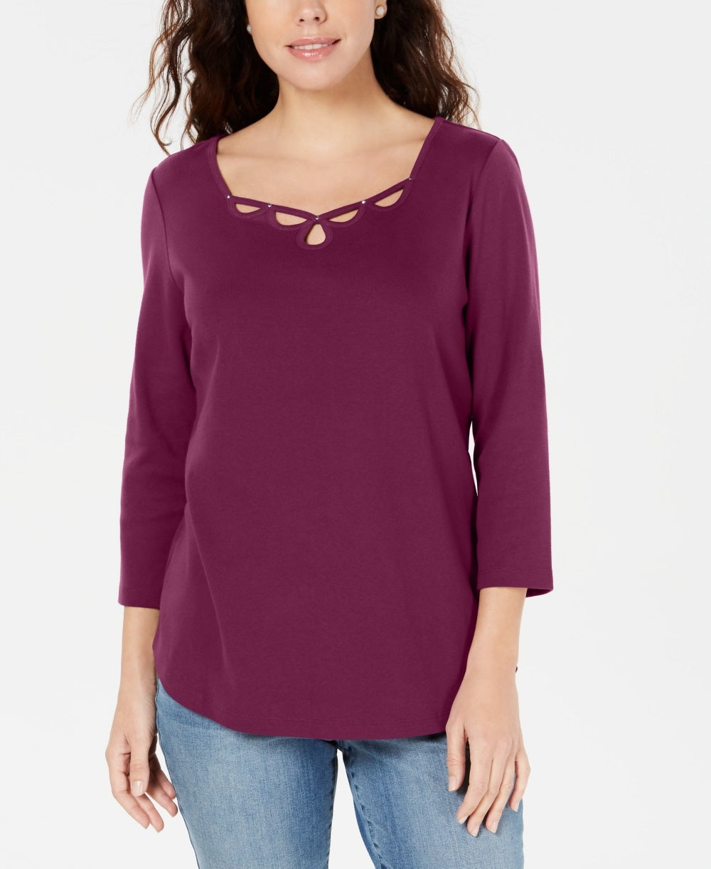 Karen Scott Top Feminino de Algodão com Bojo e Botões Roxo Tamanho XS