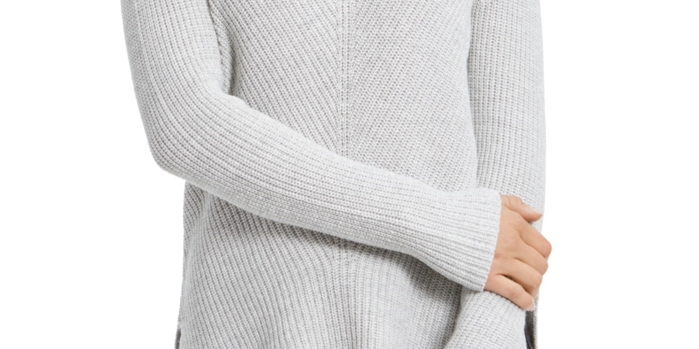 Suéter de algodão canelado com decote em V feminino Style &amp; Co, cinza, tamanho grande