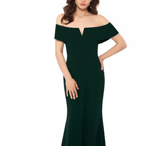 Vestido curto Betsy &amp; Adam feminino, ombro de fora, verde, tamanho 12, pequeno