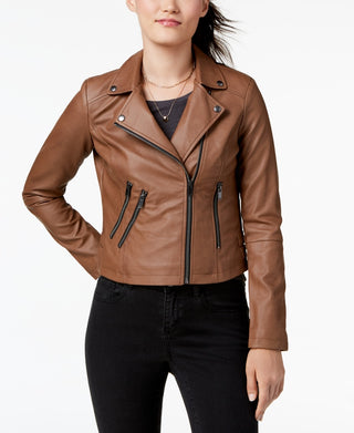 Coffeeshop Juniors' Faux-Leather Moto Jacket Beige Size Large