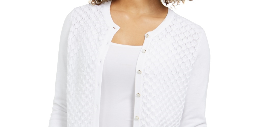 Cardigan feminino com ponto pavão Charter Club, branco, tamanho XX-G