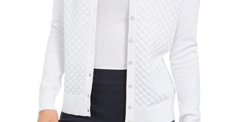 Cardigan feminino com ponto pavão Charter Club, branco, tamanho XX-G