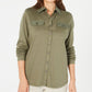 Karen Scott Blusa Feminina Mix-Media com Botões Frontais Verde Tamanho XS