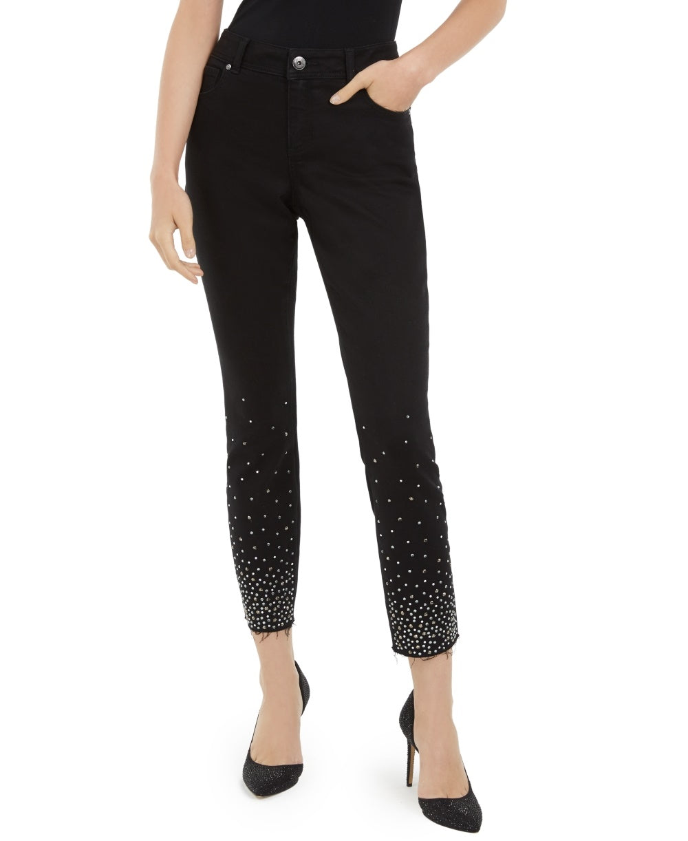 Calça jeans skinny com tachas feminina INC International Concepts, preta, tamanho 6