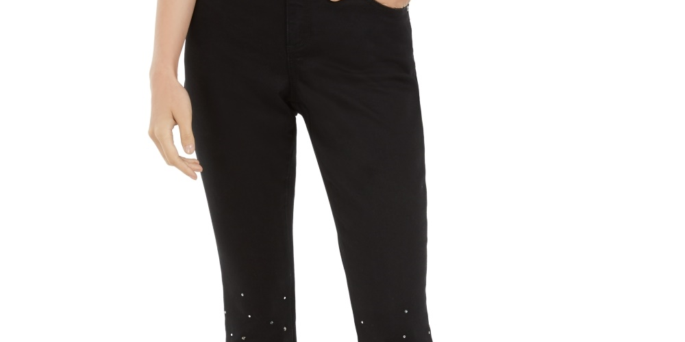 Calça jeans skinny com tachas feminina INC International Concepts, preta, tamanho 6