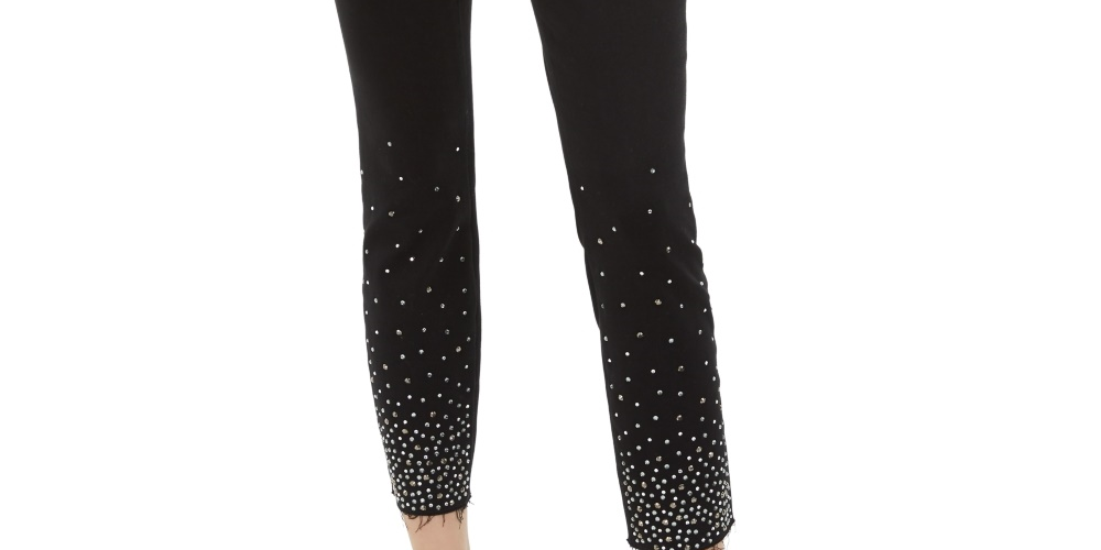 Calça jeans skinny com tachas feminina INC International Concepts, preta, tamanho 6