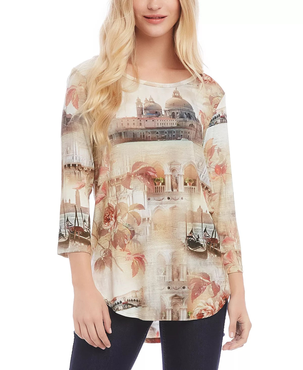 Karen Kane Montage Print Feminino Cano Alto Baixo Bege Tamanho Médio