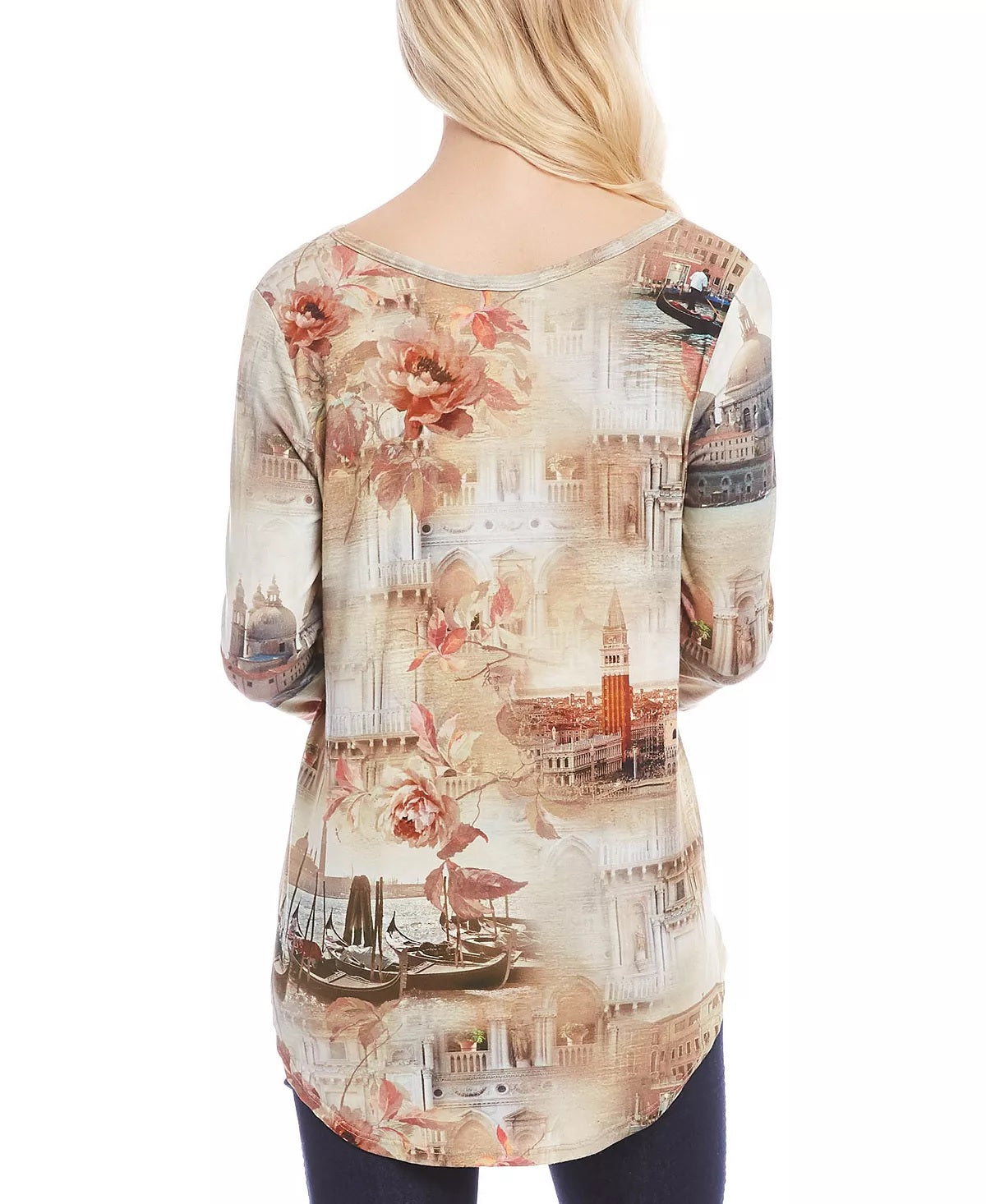 Karen Kane Montage Print Feminino Cano Alto Baixo Bege Tamanho Médio