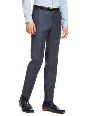 Calça de terno xadrez Hugo masculina, corte moderno, azul, tamanho 38