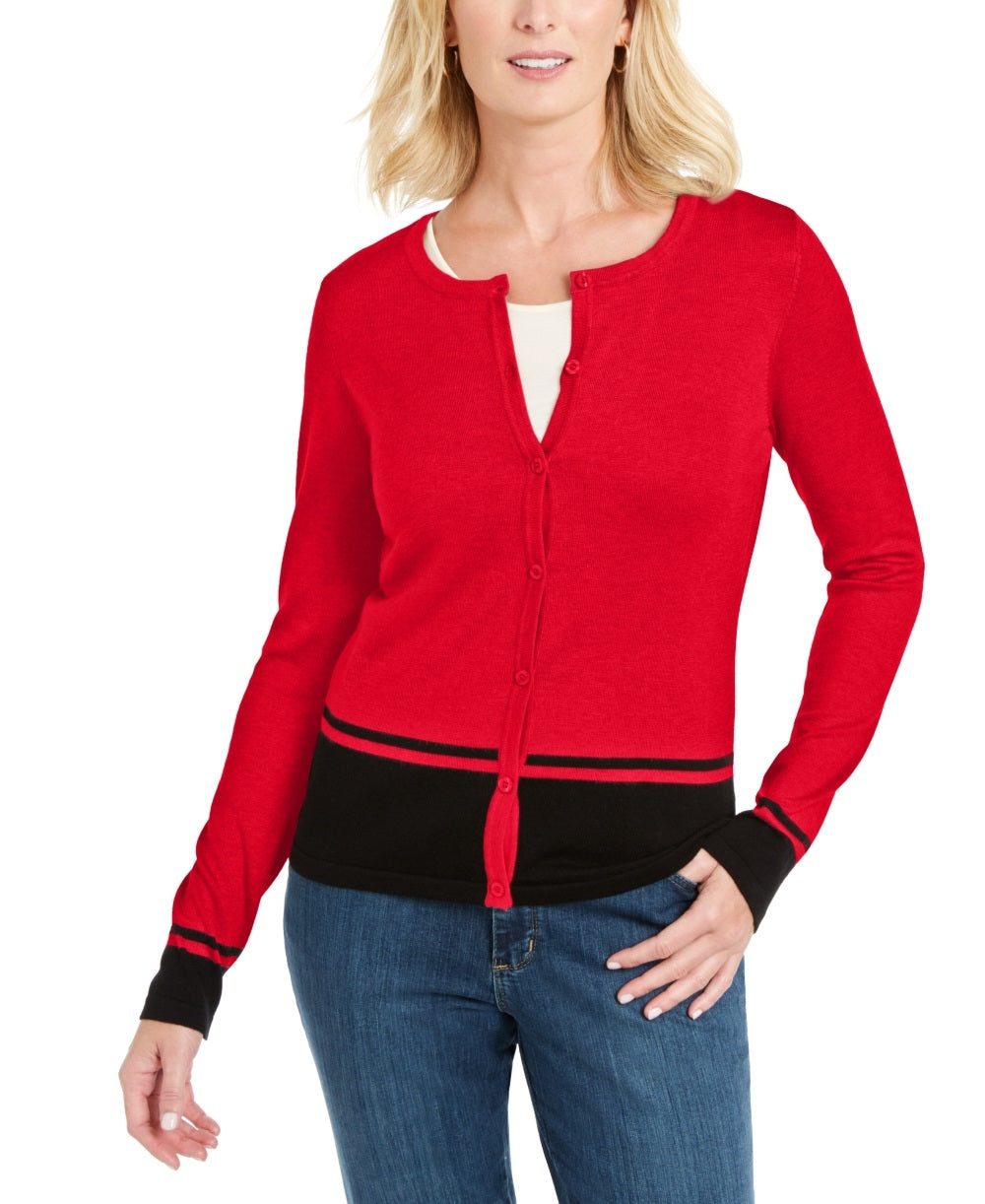 Cardigan feminino Karen Scott Colorblocked vermelho tamanho XX-G