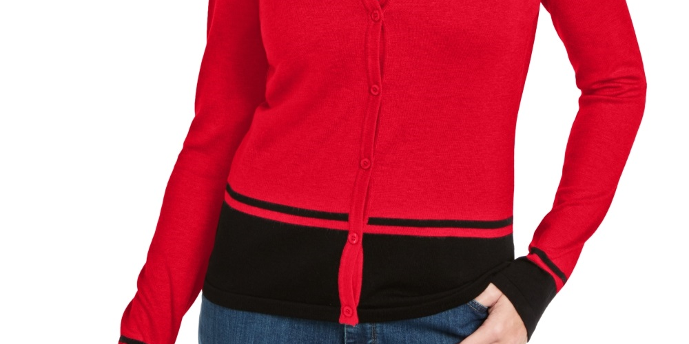 Cardigan feminino Karen Scott Colorblocked vermelho tamanho XX-G