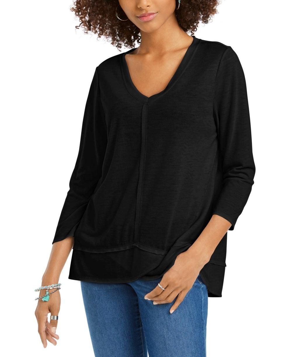 Estilo &amp; Co Feminino Detalhe de Costura Cano Alto Cano Baixo Preto Tamanho X-S