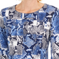 Camiseta feminina jacquard manga 3/4 da coleção JM, azul, tamanho X-S